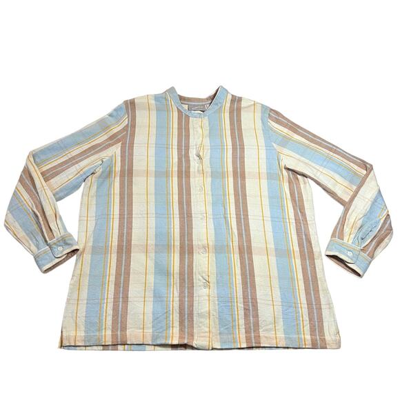 Vintage Blair 100% Cotton Flannel Plaid Button Up Shirt Size Large Coastal Boho - Picture 1 of 8